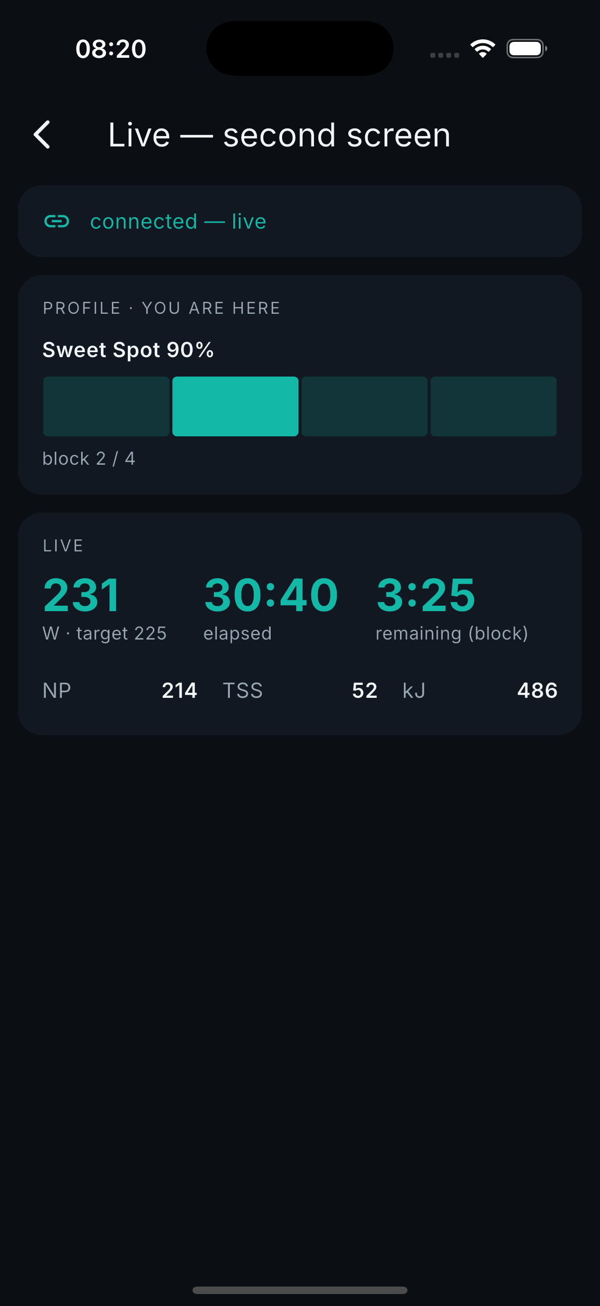 A live second screen on your phone while you ride your Garmin
